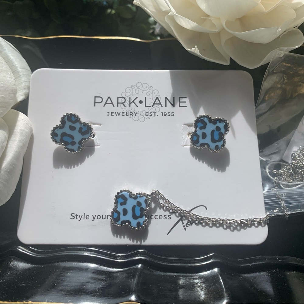 **FINAL $ DROP** Park Lane “LANA” Blue Leopard Earrings & Necklace Set